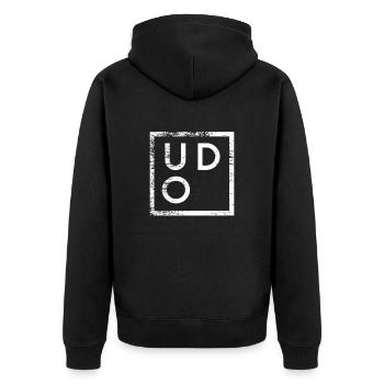 Udo Minimalism - Unisex Premium Organic Zip Hoodie - black - Back - Nico (187cm)