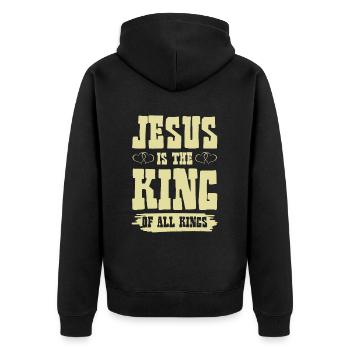 Jesus is King - Unisex Premium Bio Zip Hoodie - Schwarz - Hinten - Nico (187cm)