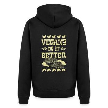 Vegan food - Unisex Premium Bio Zip Hoodie - Schwarz - Hinten - Nico (187cm)