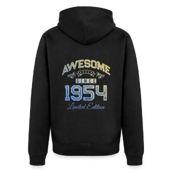1954 awesome since - Unisex Premium Bio Zip Hoodie - Schwarz - Hinten - Nico (187cm)