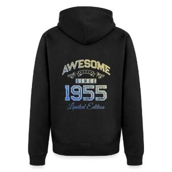 1955 awesome since - Unisex Premium Bio Zip Hoodie - Schwarz - Hinten - Nico (187cm)