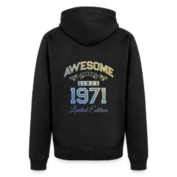 1971 awesome since - Unisex Premium Bio Zip Hoodie - Schwarz - Hinten - Nico (187cm)