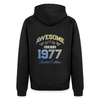 1977 génial depuis - Veste à capuche bio Premium Unisexe - noir - Dos - Nico (187cm)