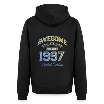 1997 awesome since - Unisex Premium Bio Zip Hoodie - Schwarz - Hinten - Nico (187cm)