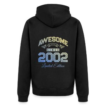 2002 awesome since - Unisex Premium Bio Zip Hoodie - Schwarz - Hinten - Nico (187cm)