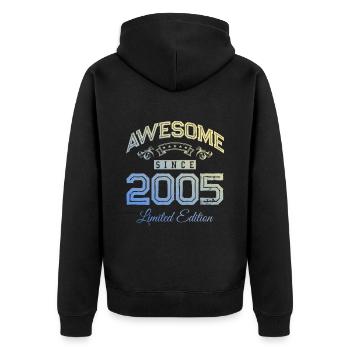2005 awesome since - Unisex Premium Bio Zip Hoodie - Schwarz - Hinten - Nico (187cm)