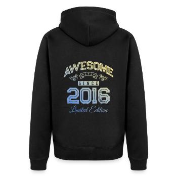 2016 awesome since - Unisex Premium Bio Zip Hoodie - Schwarz - Hinten - Nico (187cm)