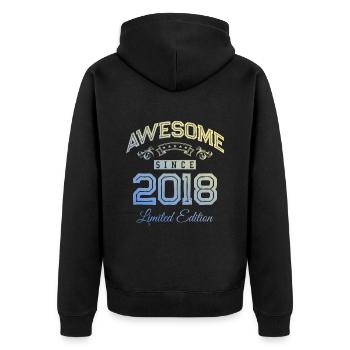 2018 awesome since - Unisex Premium Bio Zip Hoodie - Schwarz - Hinten - Nico (187cm)