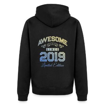 2019 awesome since - Unisex Premium Bio Zip Hoodie - Schwarz - Hinten - Nico (187cm)