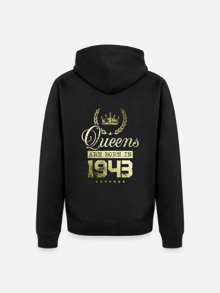 Queens born in 1943 - Unisex Premium Organic Zip Hoodie - black