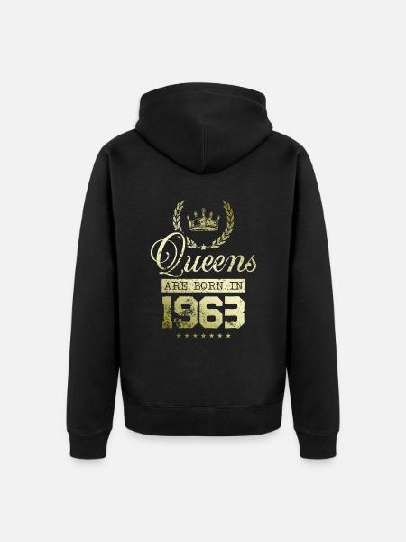 Queens born in 1963 - Unisex Premium Organic Zip Hoodie - black