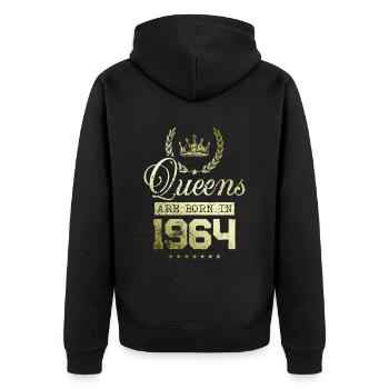Queens born in 1964 - Unisex Premium Bio Zip Hoodie - Schwarz - Hinten - Nico (187cm)