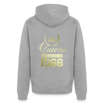 Queens born in 1968 - Unisex Premium Bio Zip Hoodie - Grau meliert - Hinten - Nico (187cm)