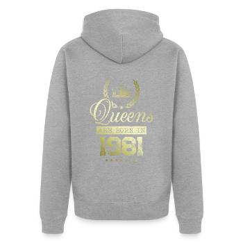 Queens born in 1981 - Unisex Premium Organic Zip Hoodie - heather grey - Back - Nico (187cm)