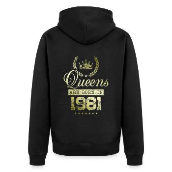 Queens born in 1981 - Unisex Premium Organic Zip Hoodie - black - Back - Nico (187cm)