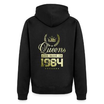 Queens born in 1984 - Unisex Premium Organic Zip Hoodie - black - Back - Nico (187cm)