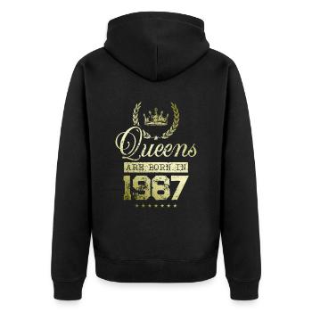 Queens born in 1987 - Unisex Premium Bio Zip Hoodie - Schwarz - Hinten - Nico (187cm)