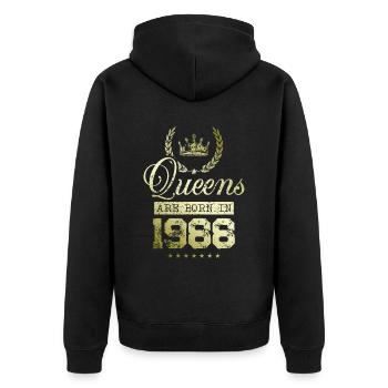 Queens born in 1988 - Unisex Premium Bio Zip Hoodie - Schwarz - Hinten - Nico (187cm)