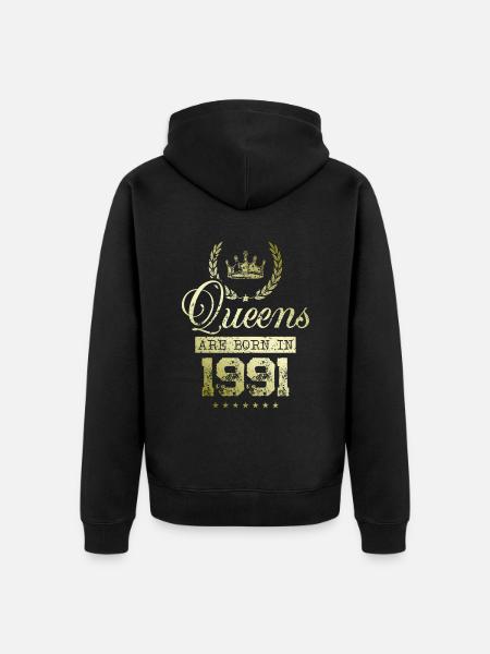 Queens born in 1991 - Unisex Premium Organic Zip Hoodie - black