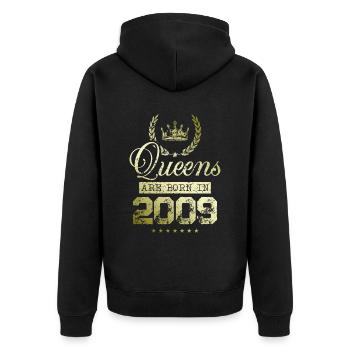 Queens born in 2009 - Unisex Premium Bio Zip Hoodie - Schwarz - Hinten - Nico (187cm)