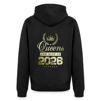 Queens born in 2028 - Unisex Premium Bio Zip Hoodie - Schwarz - Hinten - Nico (187cm)