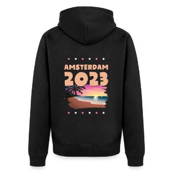 Amsterdam 2023 - Unisex Premium Organic Zip Hoodie - black - Back - Nico (187cm)