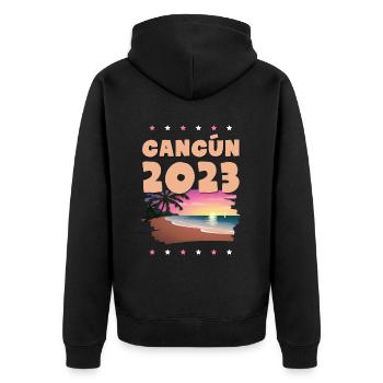 Cancun 2023 - Unisex Premium Organic Zip Hoodie - black - Back - Nico (187cm)
