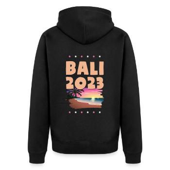 Bali 2023 - Unisex Premium Bio Zip Hoodie - Schwarz - Hinten - Nico (187cm)