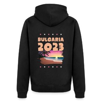 Bulgarien 2023 - Unisex Premium Bio Zip Hoodie - Schwarz - Hinten - Nico (187cm)