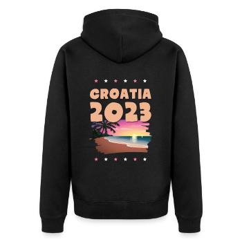 Croatia 2023 - Unisex Premium Organic Zip Hoodie - black - Back - Nico (187cm)