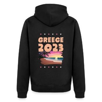 Greece 2023 - Unisex Premium Bio Zip Hoodie - Schwarz - Hinten - Nico (187cm)