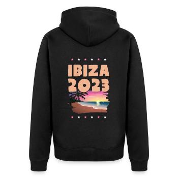 Ibiza 2023 - Unisex Premium Bio Zip Hoodie - Schwarz - Hinten - Nico (187cm)