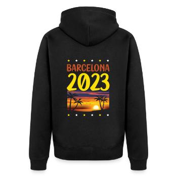 Barcelona 2023 - Unisex Premium Bio Zip Hoodie - Schwarz - Hinten - Nico (187cm)