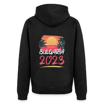 Bulgaria 2023 - Unisex Premium Organic Zip Hoodie - black - Back - Nico (187cm)