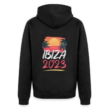 Ibiza 2023 - Unisex Premium Bio Zip Hoodie - Schwarz - Hinten - Nico (187cm)