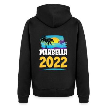 Marbella 2023 - Unisex Premium Organic Zip Hoodie - black - Back - Nico (187cm)