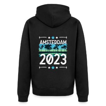 Amsterdam 2023 - Unisex Premium Organic Zip Hoodie - black - Back - Nico (187cm)
