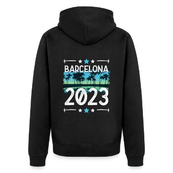 Barcelona 2023 - Unisex Premium Bio Zip Hoodie - Schwarz - Hinten - Nico (187cm)
