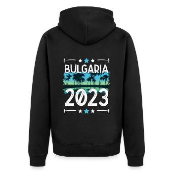 Bulgaria 2023 - Unisex Premium Organic Zip Hoodie - black - Back - Nico (187cm)