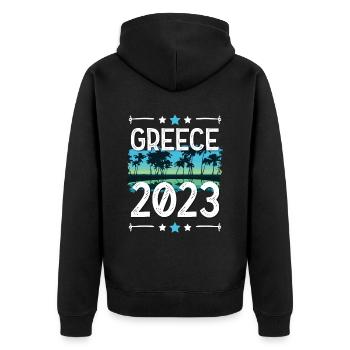 Greece 2023 - Unisex Premium Organic Zip Hoodie - black - Back - Nico (187cm)