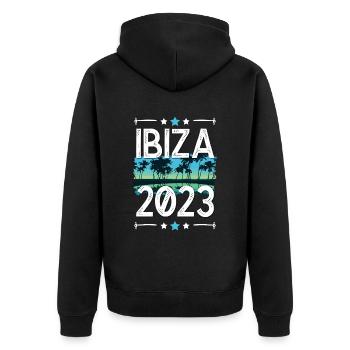 Ibiza 2023 - Unisex Premium Bio Zip Hoodie - Schwarz - Hinten - Nico (187cm)