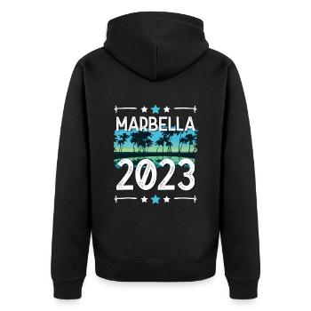 Marbella 2023 - Unisex Premium Organic Zip Hoodie - black - Back - Nico (187cm)