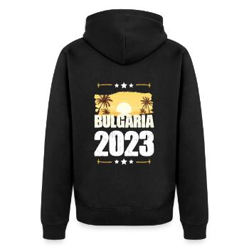 Bulgaria 2023 - Unisex Premium Organic Zip Hoodie - black - Back - Nico (187cm)