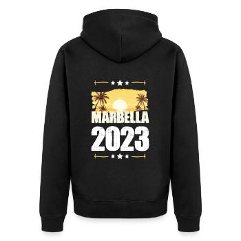 Marbella 2023 - Unisex Premium Organic Zip Hoodie - black - Back - Nico (187cm)