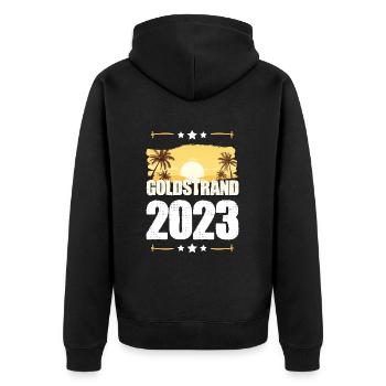 Goldstrand 2023 - Unisex Premium Bio Zip Hoodie - Schwarz - Hinten - Nico (187cm)