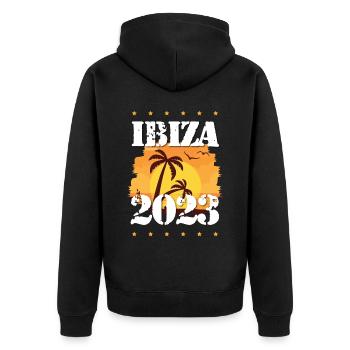 Ibiza 2023 - Unisex Premium Bio Zip Hoodie - Schwarz - Hinten - Nico (187cm)