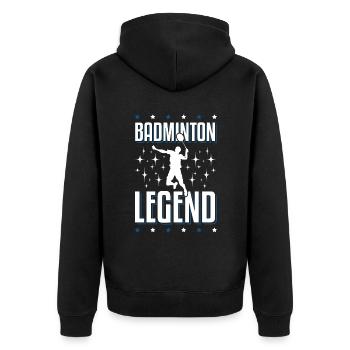 Bedminton Legend - Unisex Premium Organic Zip Hoodie - black - Back - Nico (187cm)