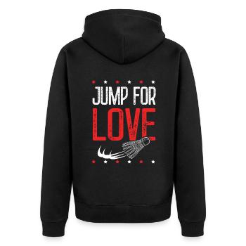 badminton liebe - Unisex Premium Bio Zip Hoodie - Schwarz - Hinten - Nico (187cm)