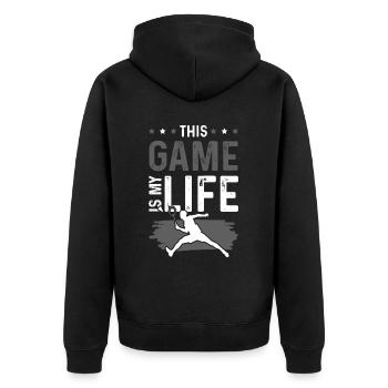 badminton leben - Unisex Premium Bio Zip Hoodie - Schwarz - Hinten - Nico (187cm)