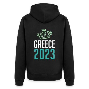 Greece 2023 Krone - Unisex Premium Organic Zip Hoodie - black - Back - Nico (187cm)
